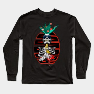 Banana Strawberry Headshot Skeleton. Orange Lines Long Sleeve T-Shirt